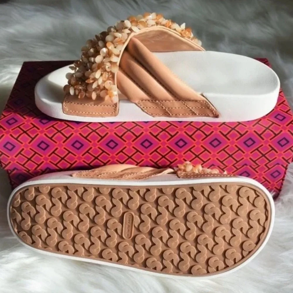 Tory Burch Logan Embellished Slides - Picture 2 of 6